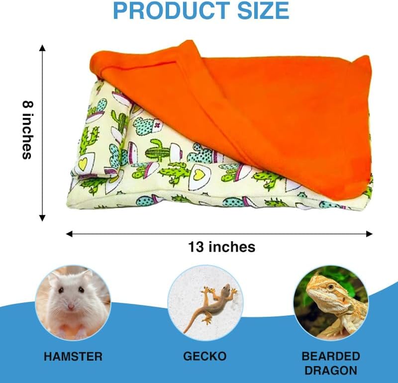 hokable Bearded Dragon Hammock Sleeping Bag Set- Hanging Pet Bed with Pillow and Blanket Hideout Habitat with Soft Warm for Bearded Dragon Lizard Leopard Gecko and Small Pet Animal（Beige + Orange Quilt） - Image 2